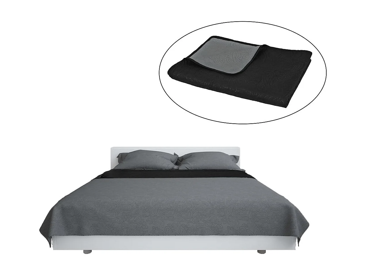 Couvre-lit à double face matelassé | Couverture   170 x 210 cm Gris et noir