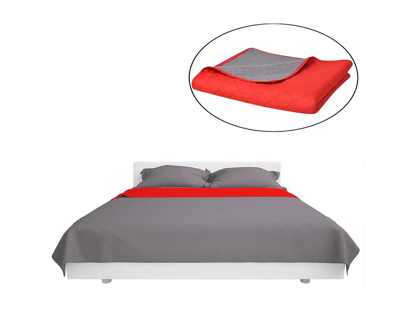 Couvre-lit matelassé double-face | Couverture   Rouge et gris 230x260 cm