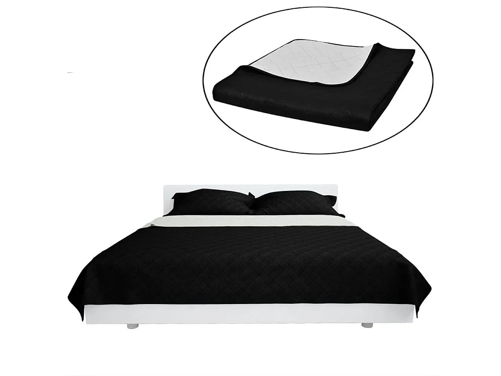 Couvre-lit à double face matelassé | Couverture   Noir/Blanc 170x210 cm