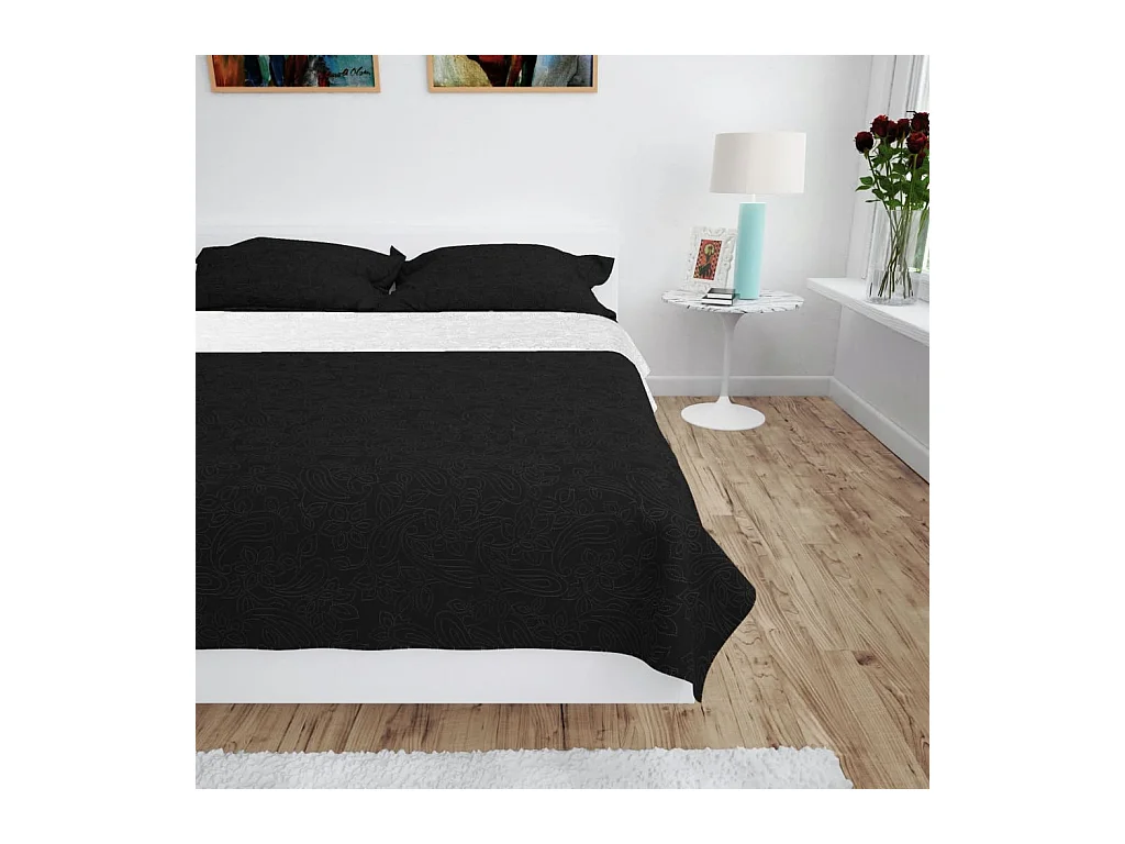 Couvre-lit à double face matelassé | Couverture   170 x 210 cm Noir et blanc