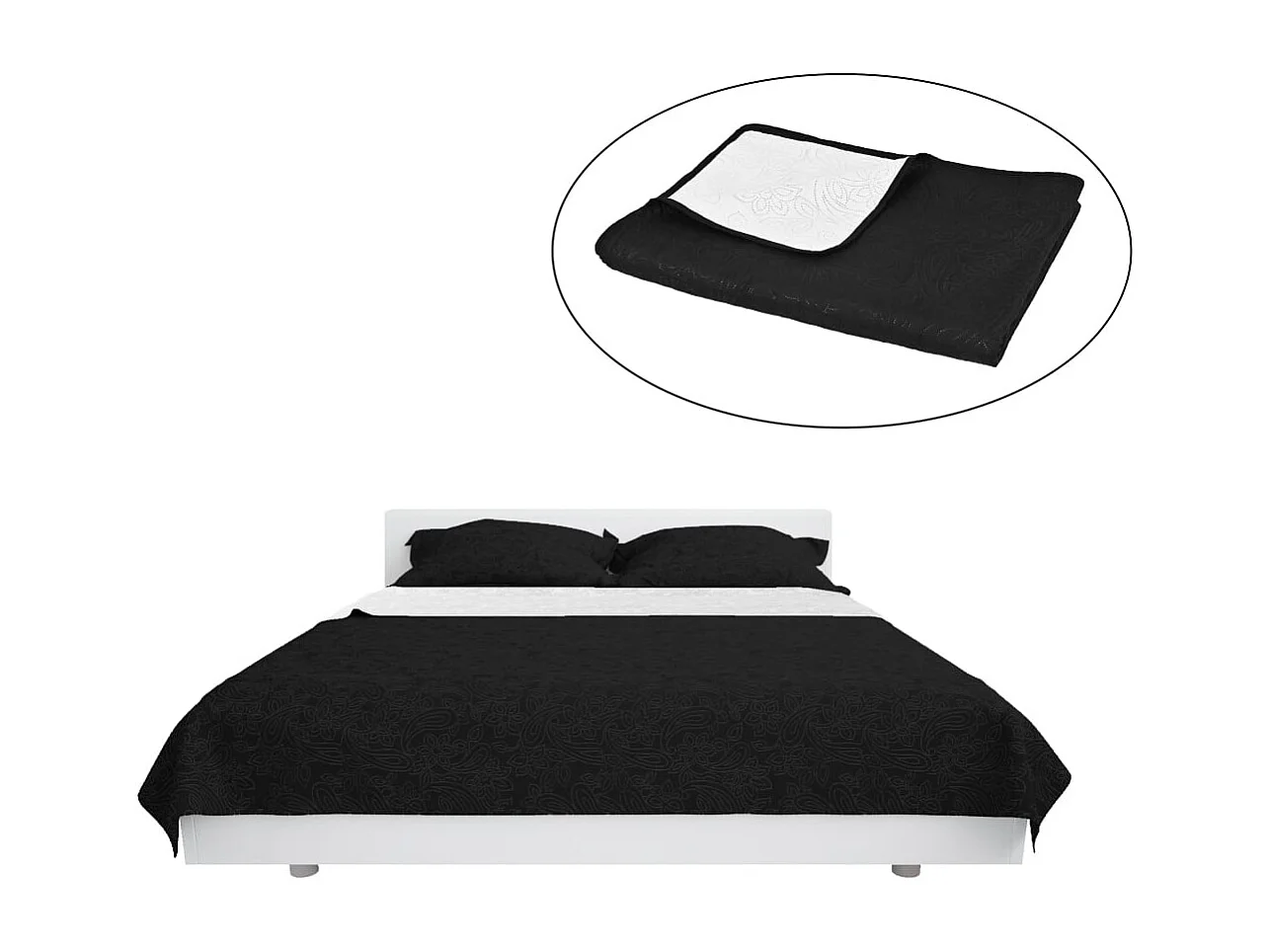 Couvre-lit à double face matelassé | Couverture   170 x 210 cm Noir et blanc