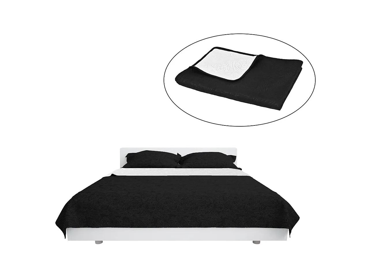 Couvre-lit à double face matelassé | Couverture   230 x 260 cm Noir et blanc
