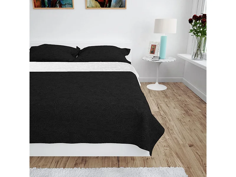 Couvre-lit à double face matelassé | Couverture   230 x 260 cm Noir et blanc
