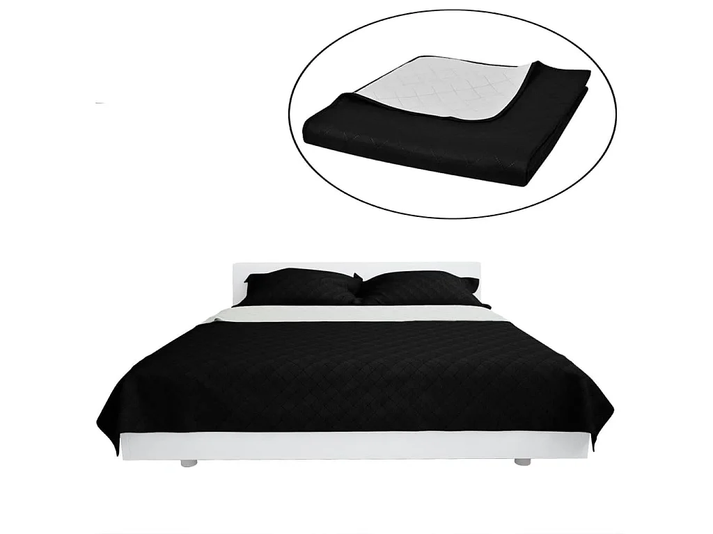 Couvre-lit à double face matelassé | Couverture   Noir/Blanc 230x260 cm