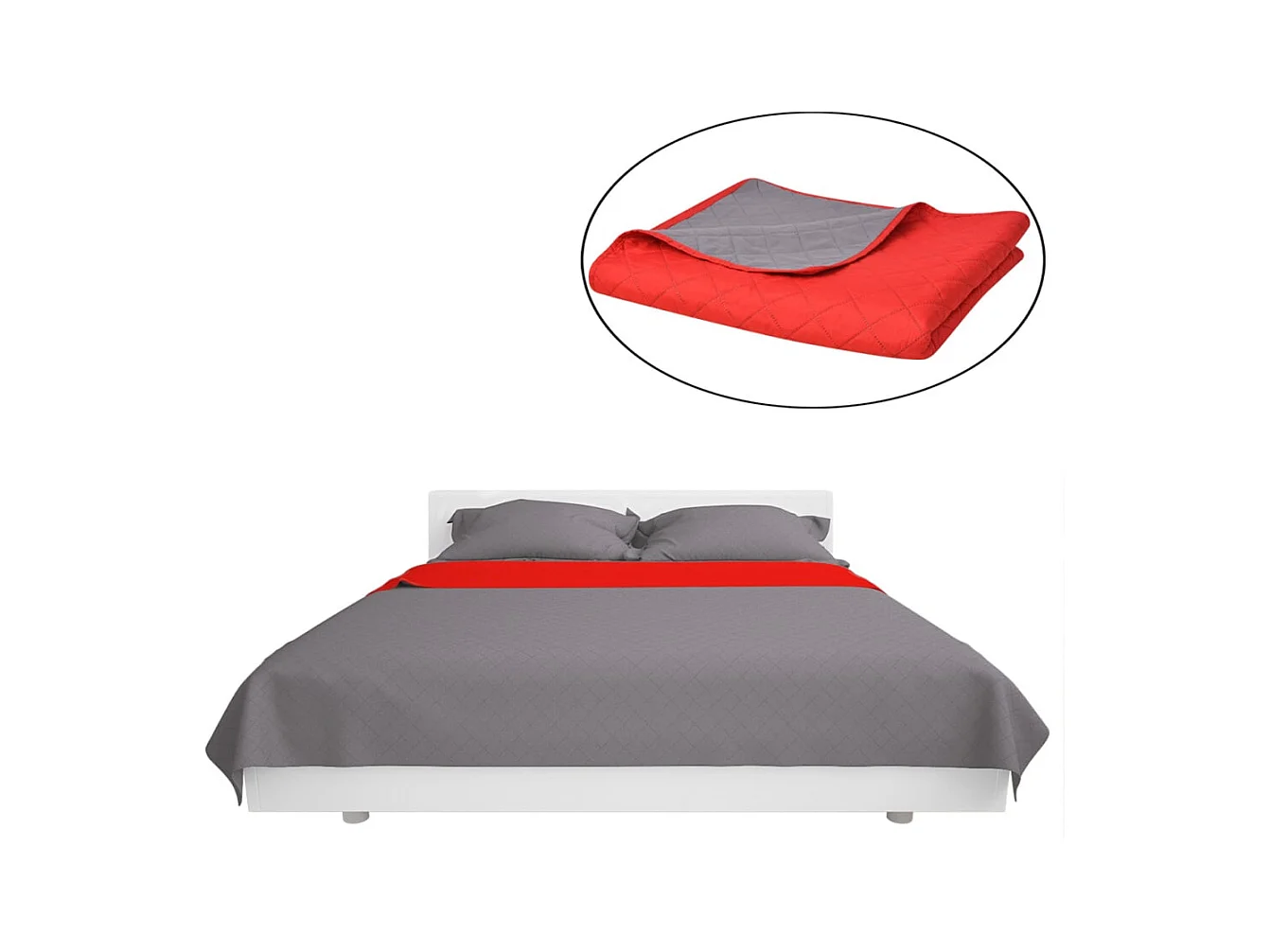 Couvre-lit matelassé double-face | Couverture   Rouge et gris 220x240 cm