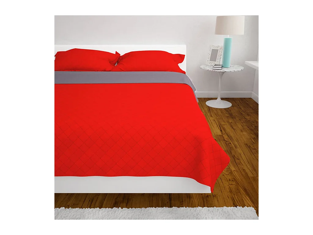 Couvre-lit matelassé double-face | Couverture   Rouge et gris 220x240 cm