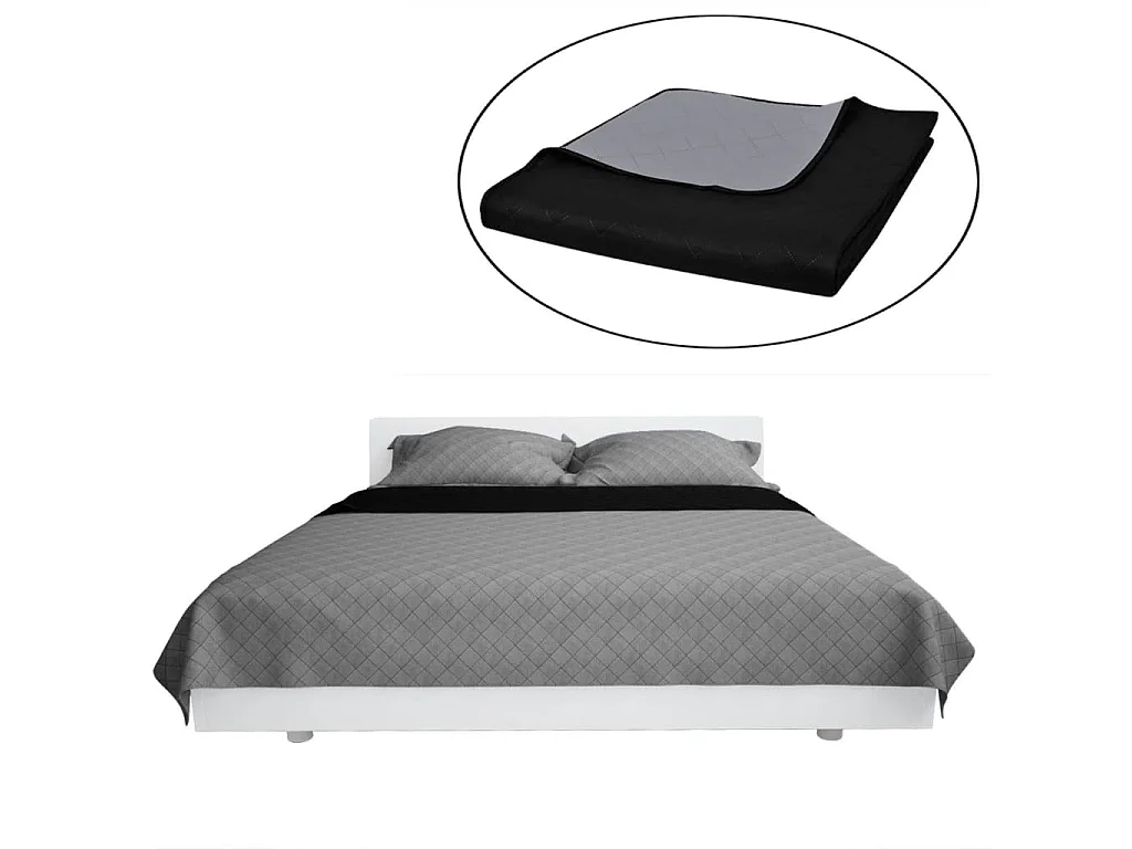 Couvre-lit à double face matelassé | Couverture   Noir/Gris 170x210 cm
