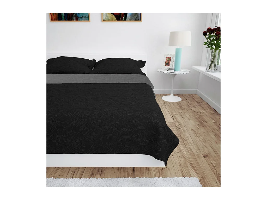 Couvre-lit à double face matelassé | Couverture   230 x 260 cm Gris et noir