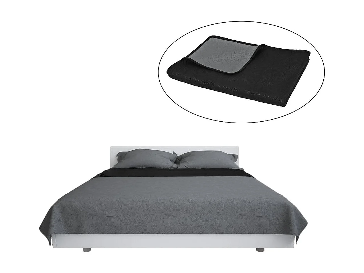 Couvre-lit à double face matelassé | Couverture   230 x 260 cm Gris et noir