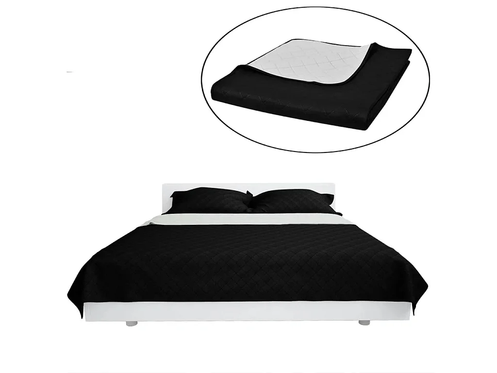 Couvre-lit à double face matelassé | Couverture   Noir/Blanc 220x240 cm