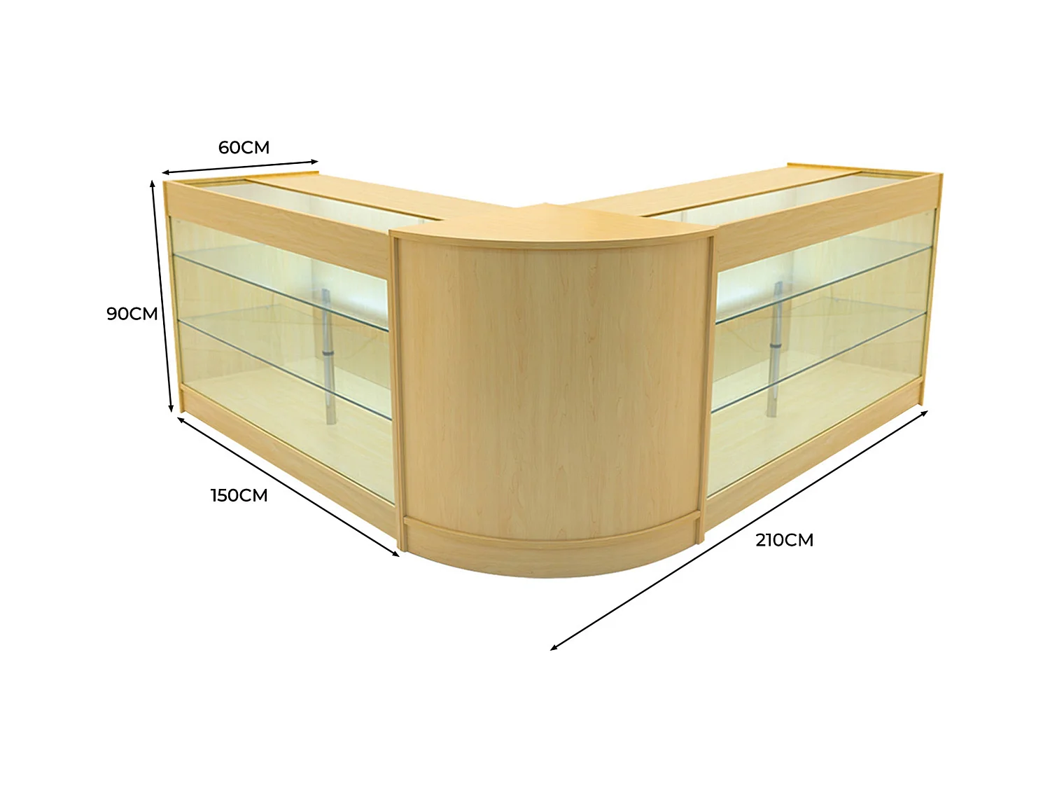 Comptoir de Ventes Verouillables en MDF Érable à LED Ensemble Helios K1500 CM60