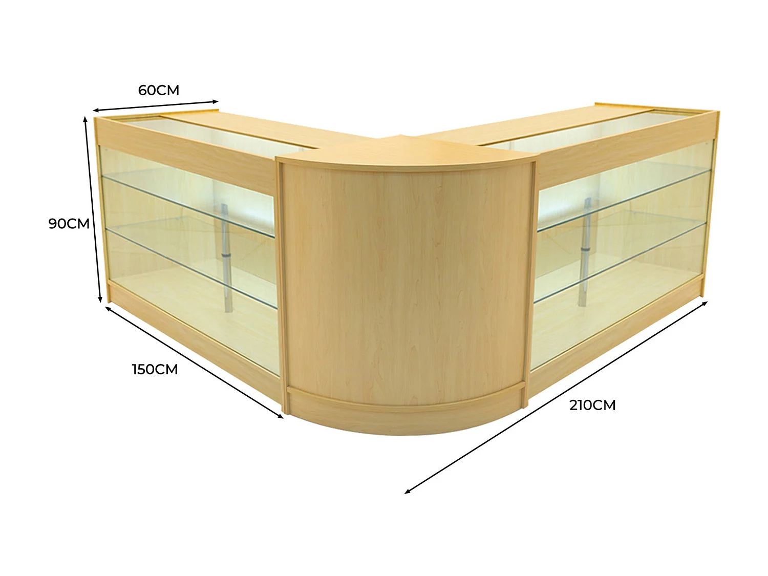 Comptoir de Ventes Verouillables en MDF Érable à LED Ensemble Helios K1500 CM60