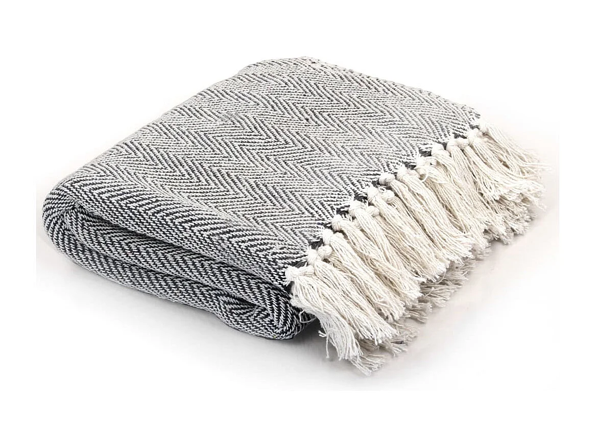 Couverture | Plaid coton à chevrons 220x250 cm Bleu marine