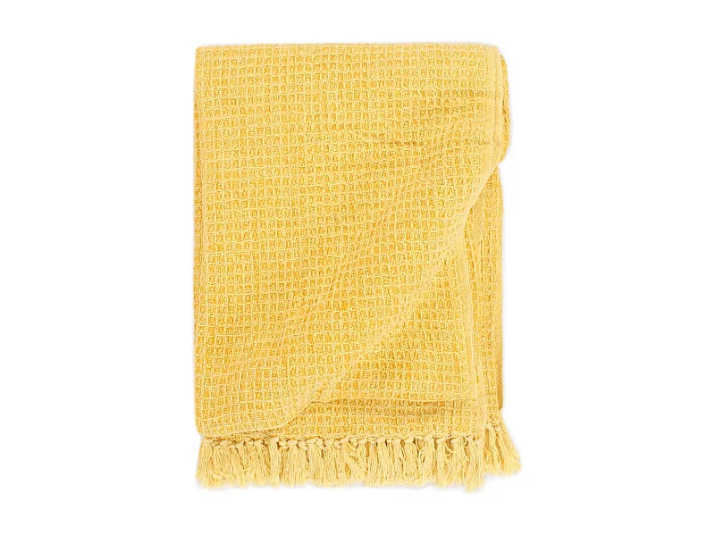 Couverture | Plaid en coton 220 x 250 cm Jaune moutarde
