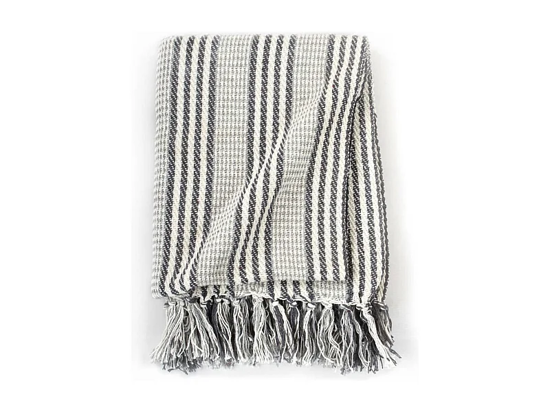 Couverture | Plaid coton à rayures 125x150 cm Gris et Blanc