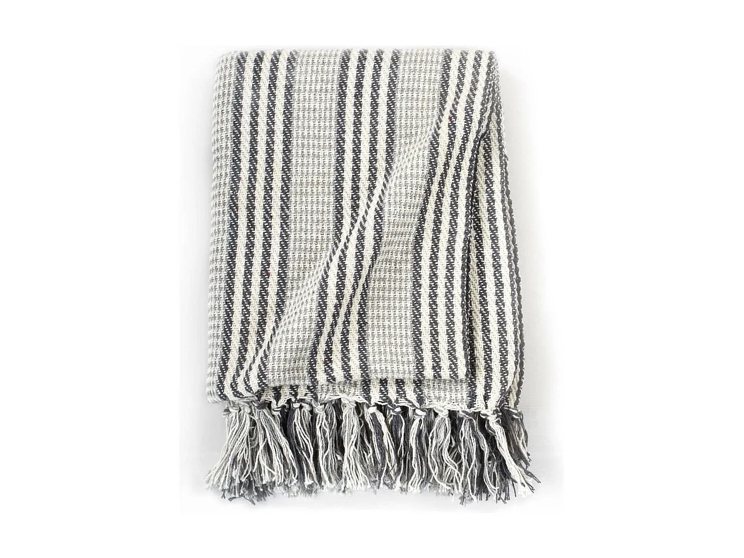 Couverture | Plaid coton à rayures 125x150 cm Gris et Blanc