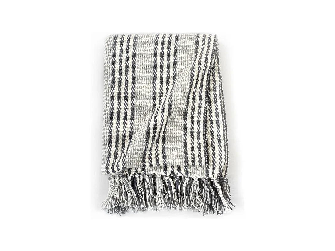 Couverture | Plaid coton à rayures 125x150 cm Gris et Blanc