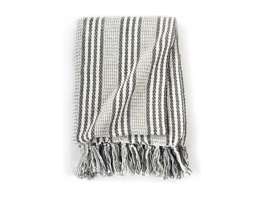 Couverture | Plaid coton à rayures 125x150 cm Gris et Blanc