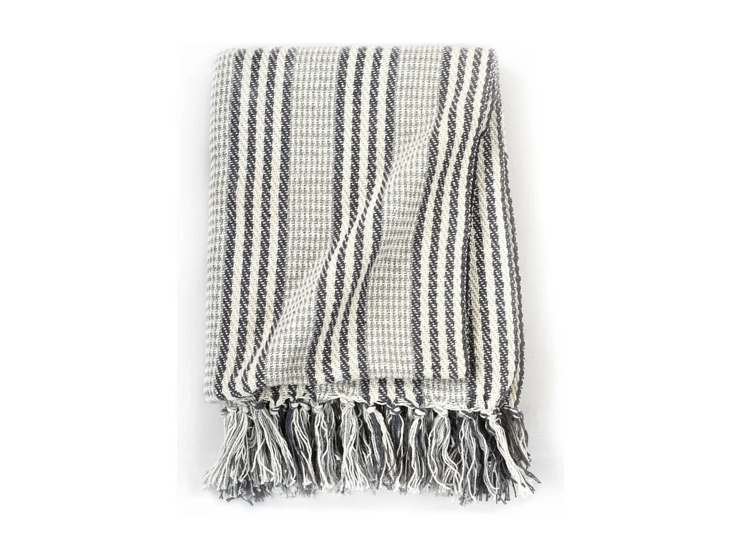 Couverture | Plaid coton à rayures 125x150 cm Gris et Blanc