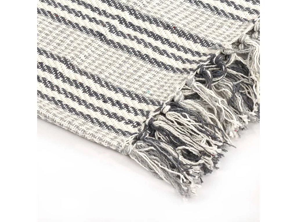 Couverture | Plaid coton à rayures 125x150 cm Gris et Blanc