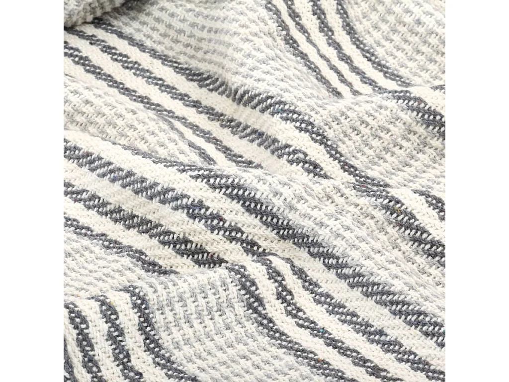 Couverture | Plaid coton à rayures 125x150 cm Gris et Blanc