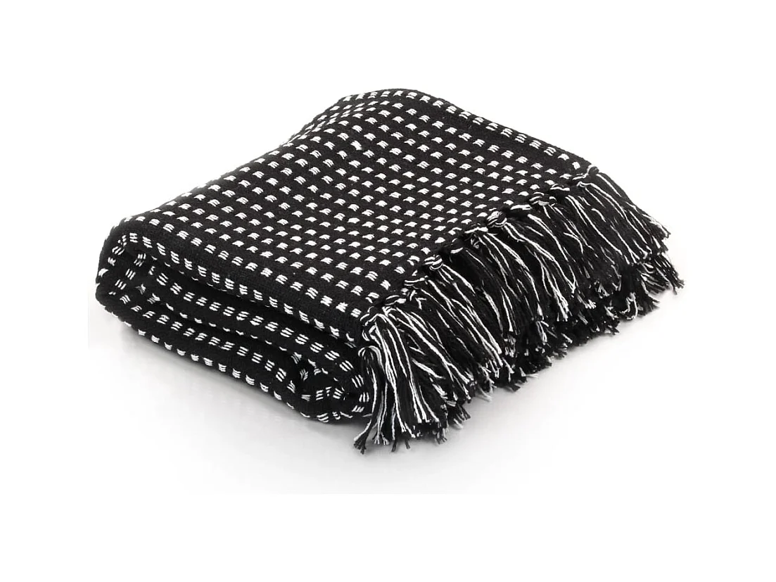 Couverture | Plaid coton à carrés 220x250 cm Noir