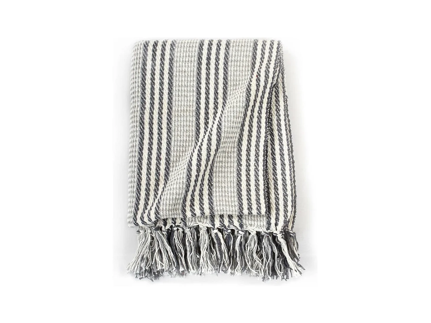Couverture | Plaid coton à rayures 160x210 cm Gris et Blanc