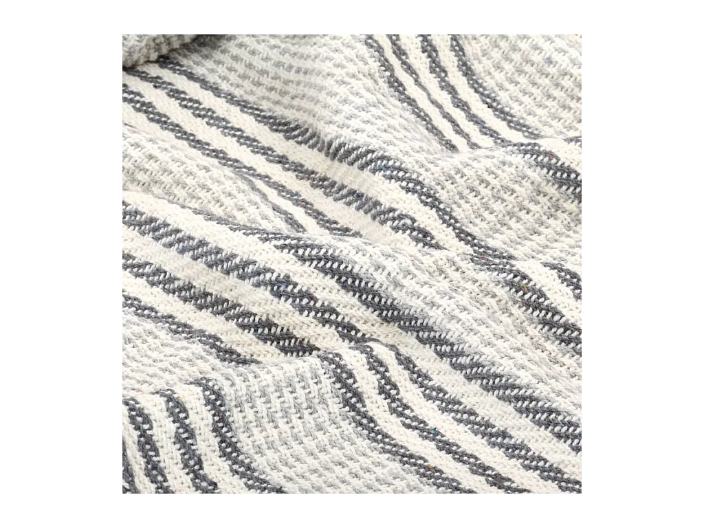 Couverture | Plaid coton à rayures 160x210 cm Gris et Blanc
