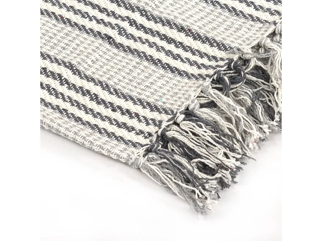 Couverture | Plaid coton à rayures 160x210 cm Gris et Blanc