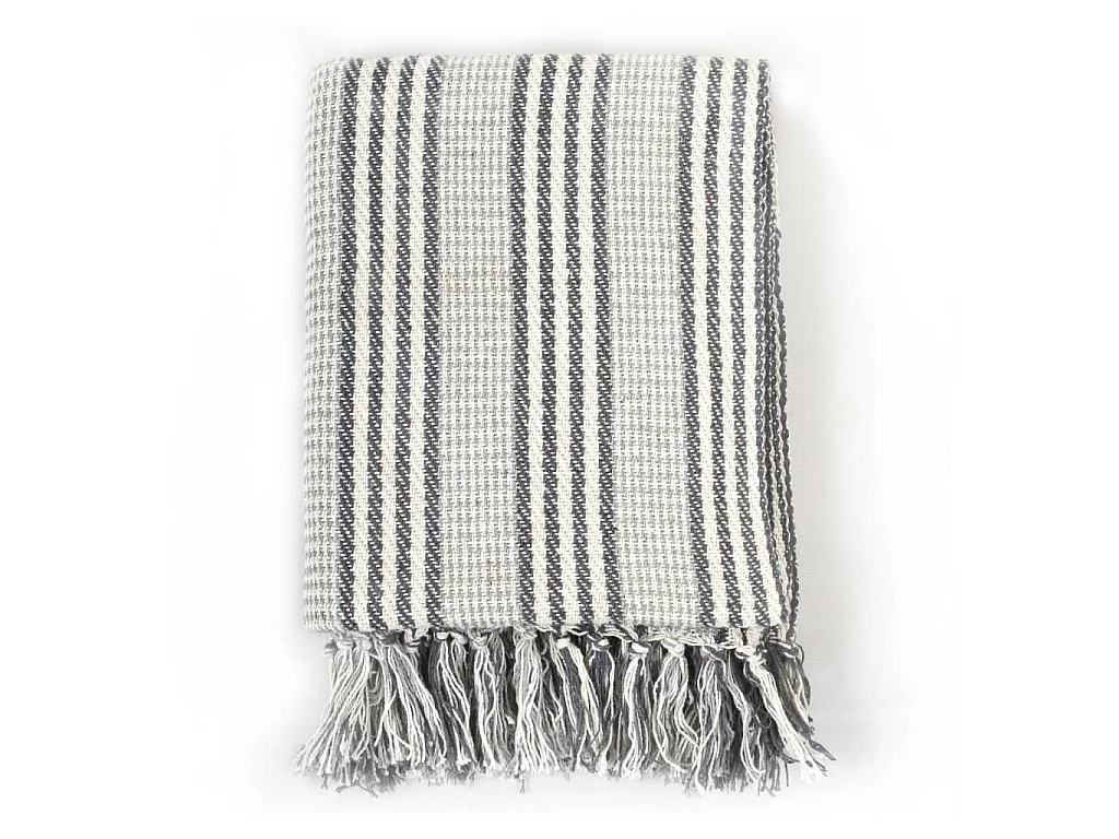 Couverture | Plaid coton à rayures 160x210 cm Gris et Blanc