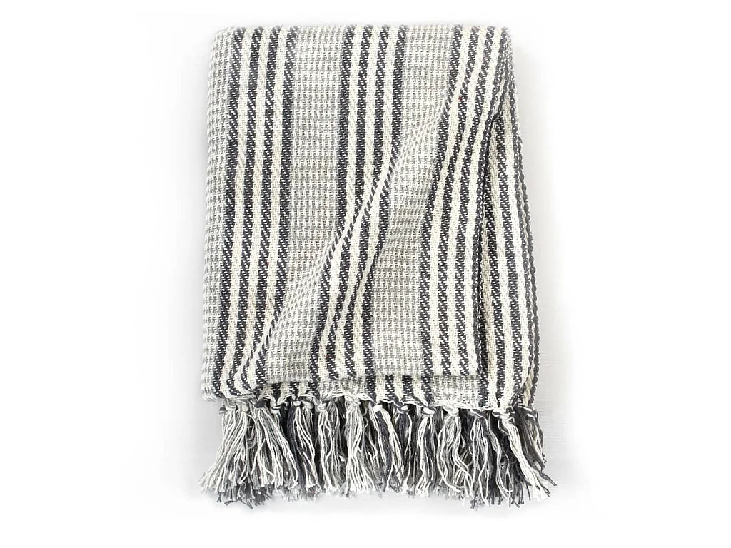 Couverture | Plaid coton à rayures 160x210 cm Gris et Blanc