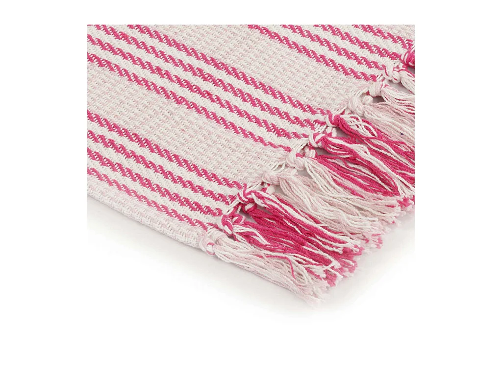Couverture | Plaid coton à rayures 125x150 cm Rose et Blanc