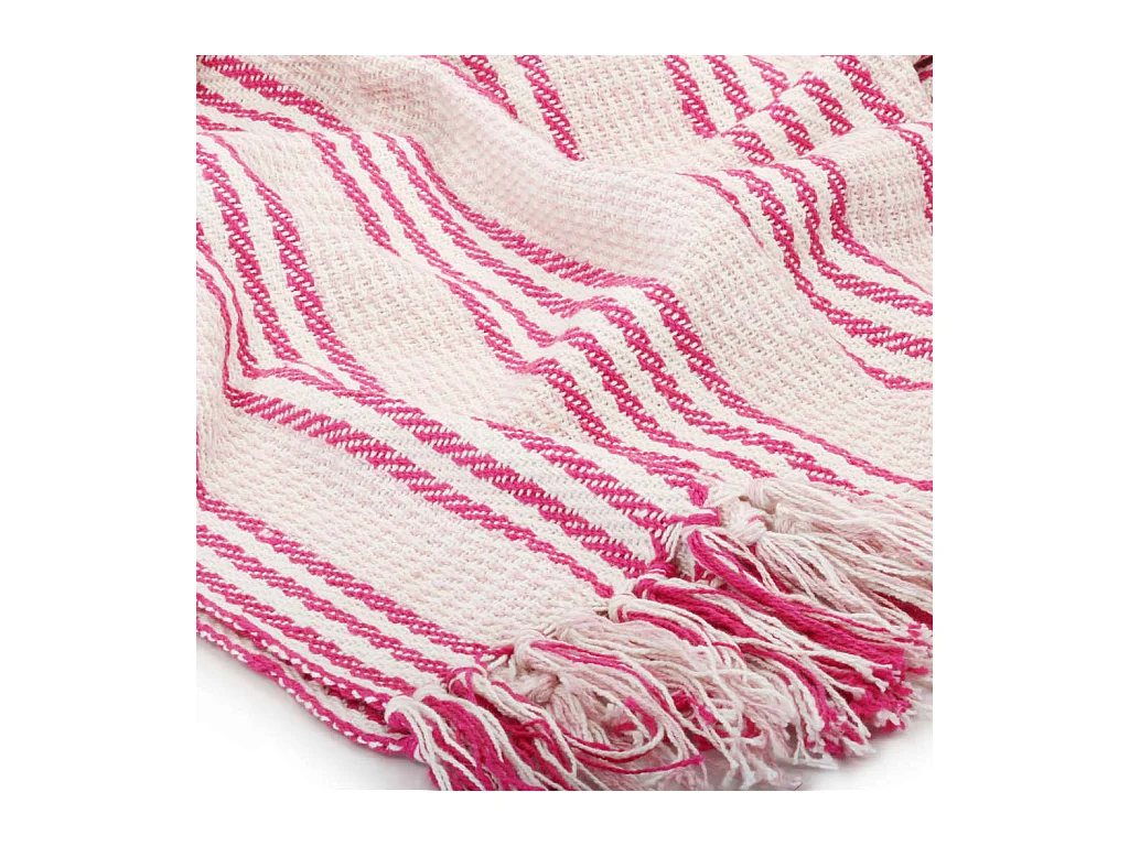 Couverture | Plaid coton à rayures 125x150 cm Rose et Blanc