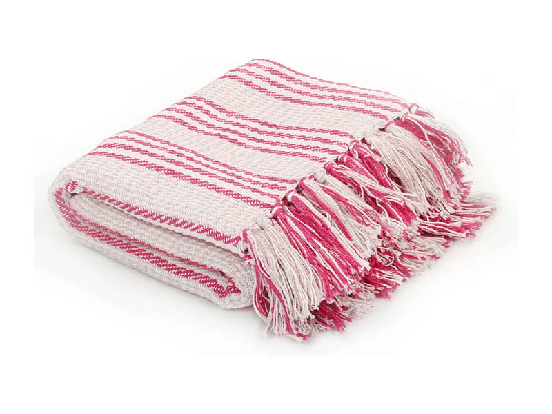 Couverture | Plaid coton à rayures 125x150 cm Rose et Blanc