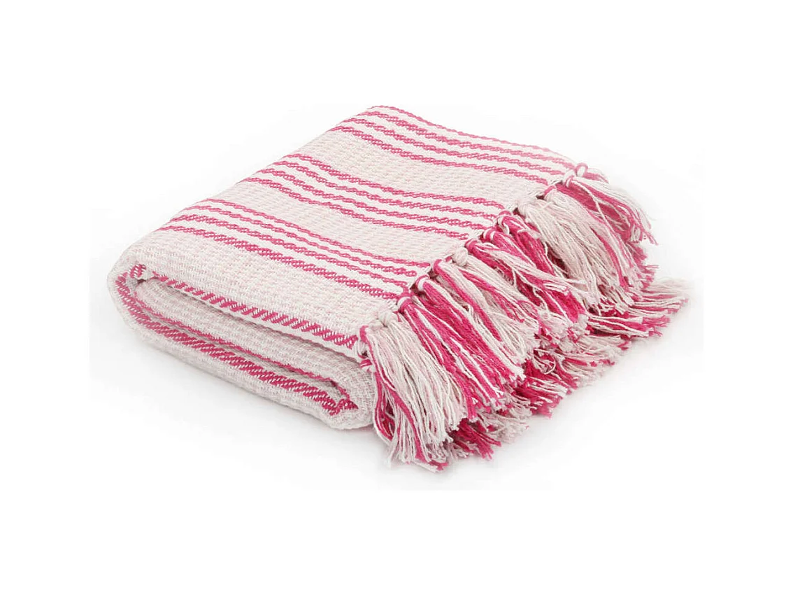 Couverture | Plaid coton à rayures 220x250 cm Rose et Blanc