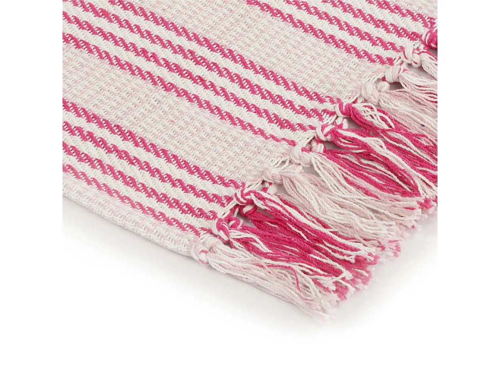 Couverture | Plaid coton à rayures 220x250 cm Rose et Blanc
