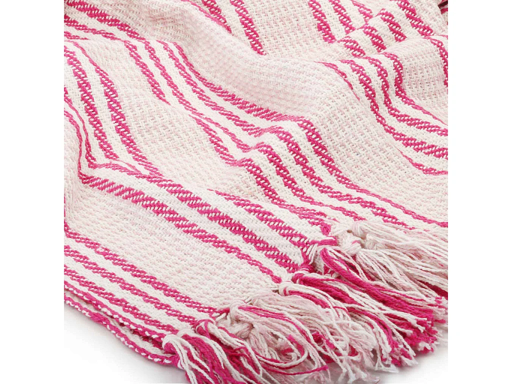 Couverture | Plaid coton à rayures 220x250 cm Rose et Blanc