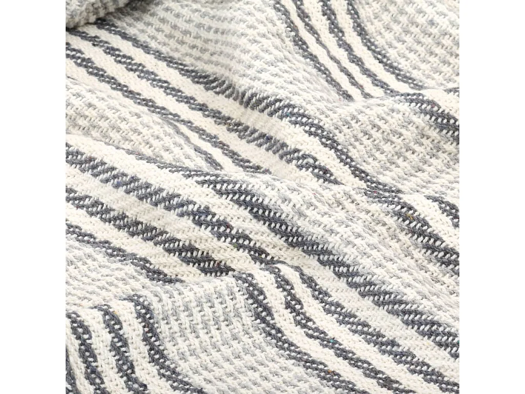 Couverture | Plaid coton à rayures 220x250 cm Gris et Blanc