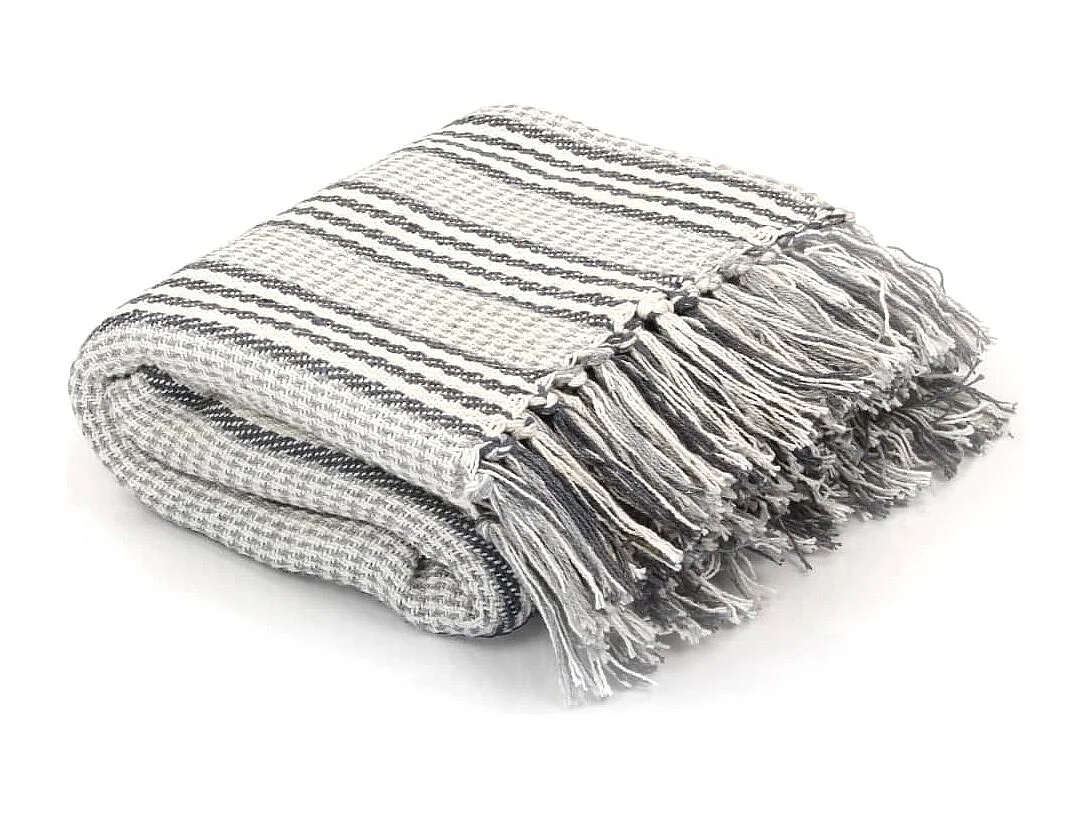 Couverture | Plaid coton à rayures 220x250 cm Gris et Blanc
