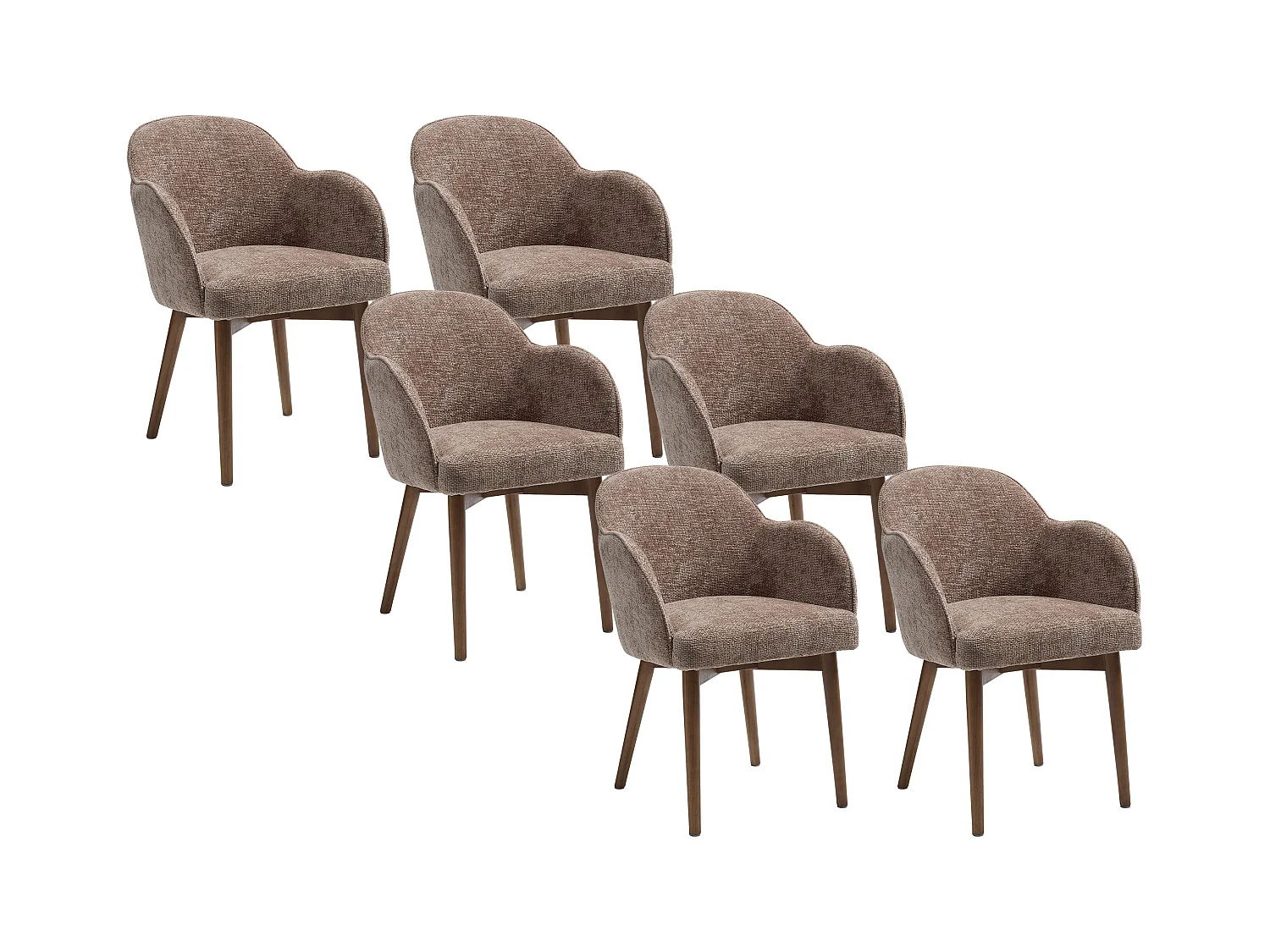 Sett med 6 stoler med armlener i teksturert stoff og gummitreverk - Taupe - MODINIA