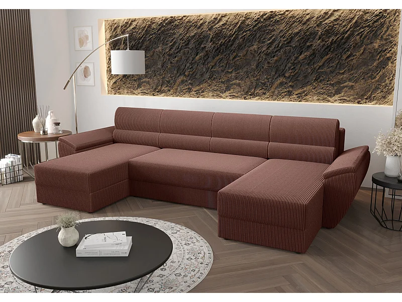 BEDANTE Ecksofa REBIU2 Poso 29 Braun mit Schlaffunktion U-Form Sofa mit Stauraum Bettkasten Wohnzimmersofa Couch Sofa Bettsofa Bettkasten Bettcouch