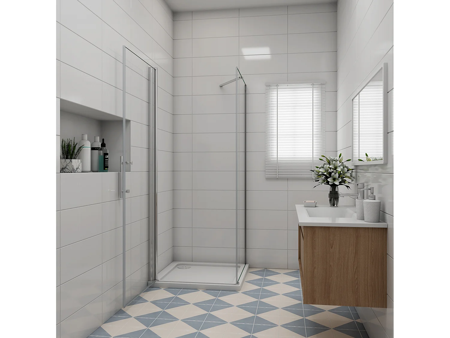 70x76x197cm Schwenktür Pendeltür mit Seitenwand Duschtür Duschkabine