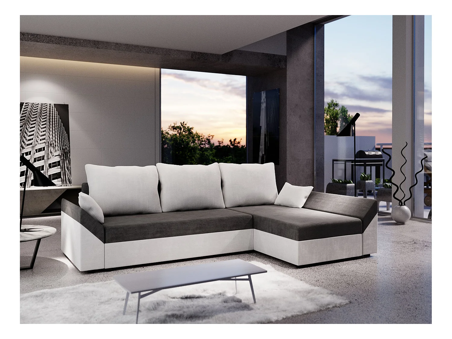 BEDANTE Ecksofa DANTE L RECHTS Rainbow 27 + 31 Grau/Weiß L-Form, Sofa mit Stauraum, Bettkasten, Wohnzimmersofa, Couch, Sofa, Bettsofa