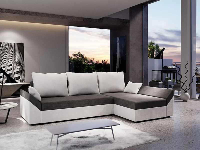 BEDANTE Canapé d’angle DANTE L droite Rainbow 27 + 31 Gris/Blanc Forme L