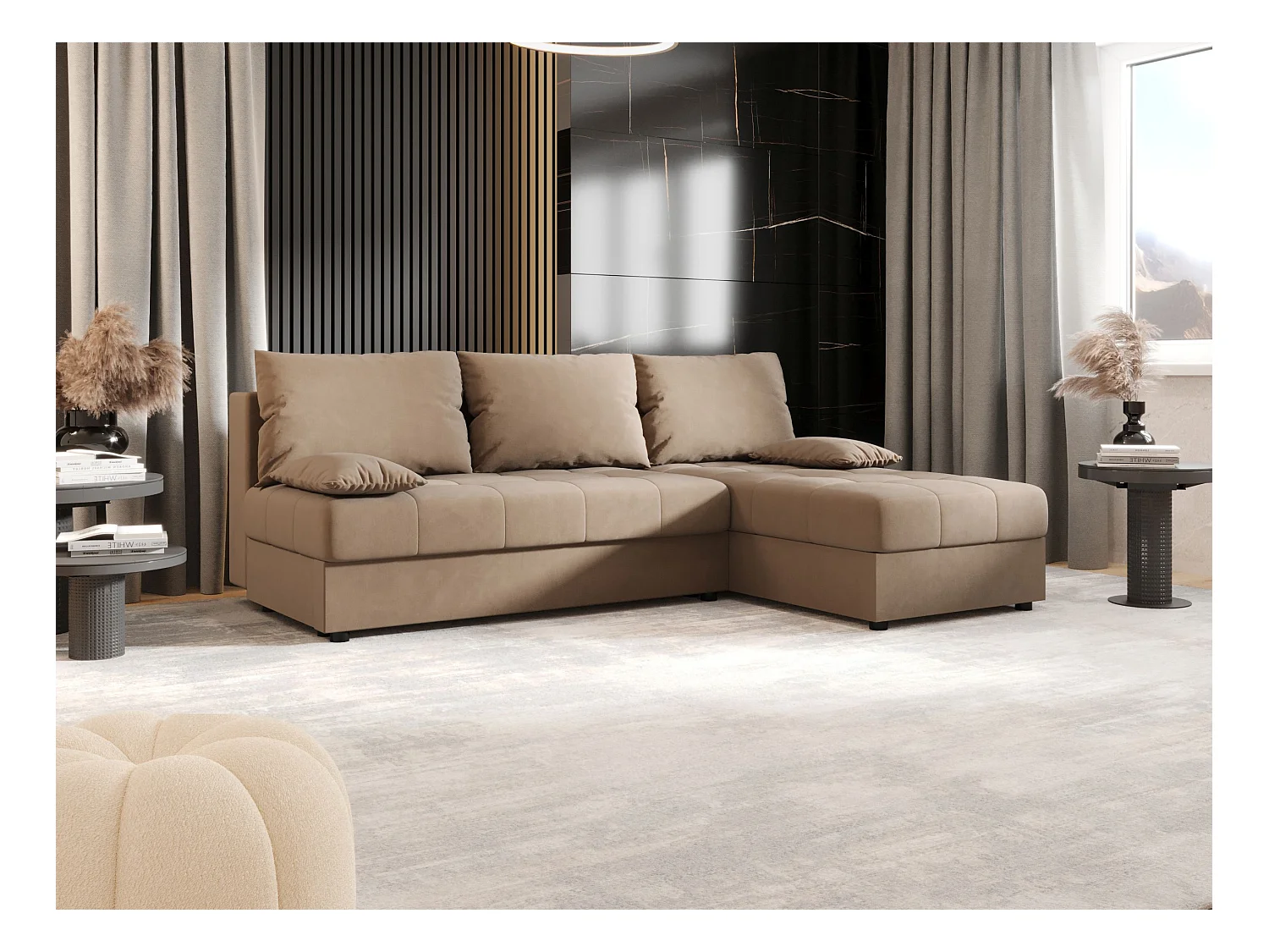 BEDANTE canapé d’angle MOS L Itaka 48 droite marron avec fonction de couchage canapé en forme de L avec coffre de rangement