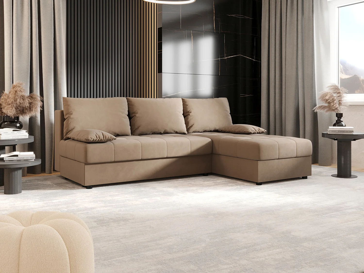 BEDANTE Ecksofa MOS L Itaka 48 Braun Rechts mit Schlaffunktion L-Form Sofa mit Stauraum Bettkasten Wohnzimmersofa Couch Sofa Bettsofa Bettkasten Bettcouch