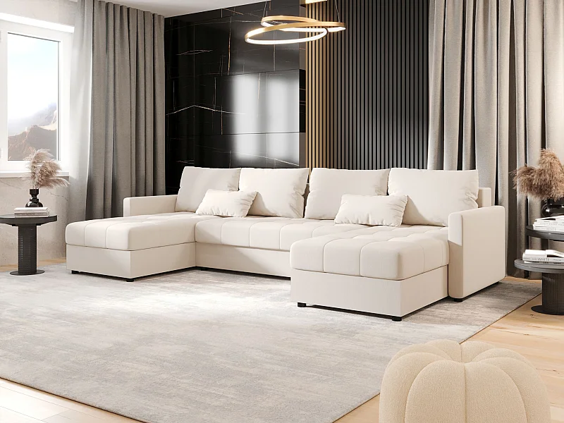 BEDANTE Ecksofa MOS U BIS Cosmic 10 Beige mit Schlaffunktion U-Form Sofa mit Stauraum Bettkasten Wohnzimmersofa Couch Sofa Bettsofa Bettkasten Bettcouch