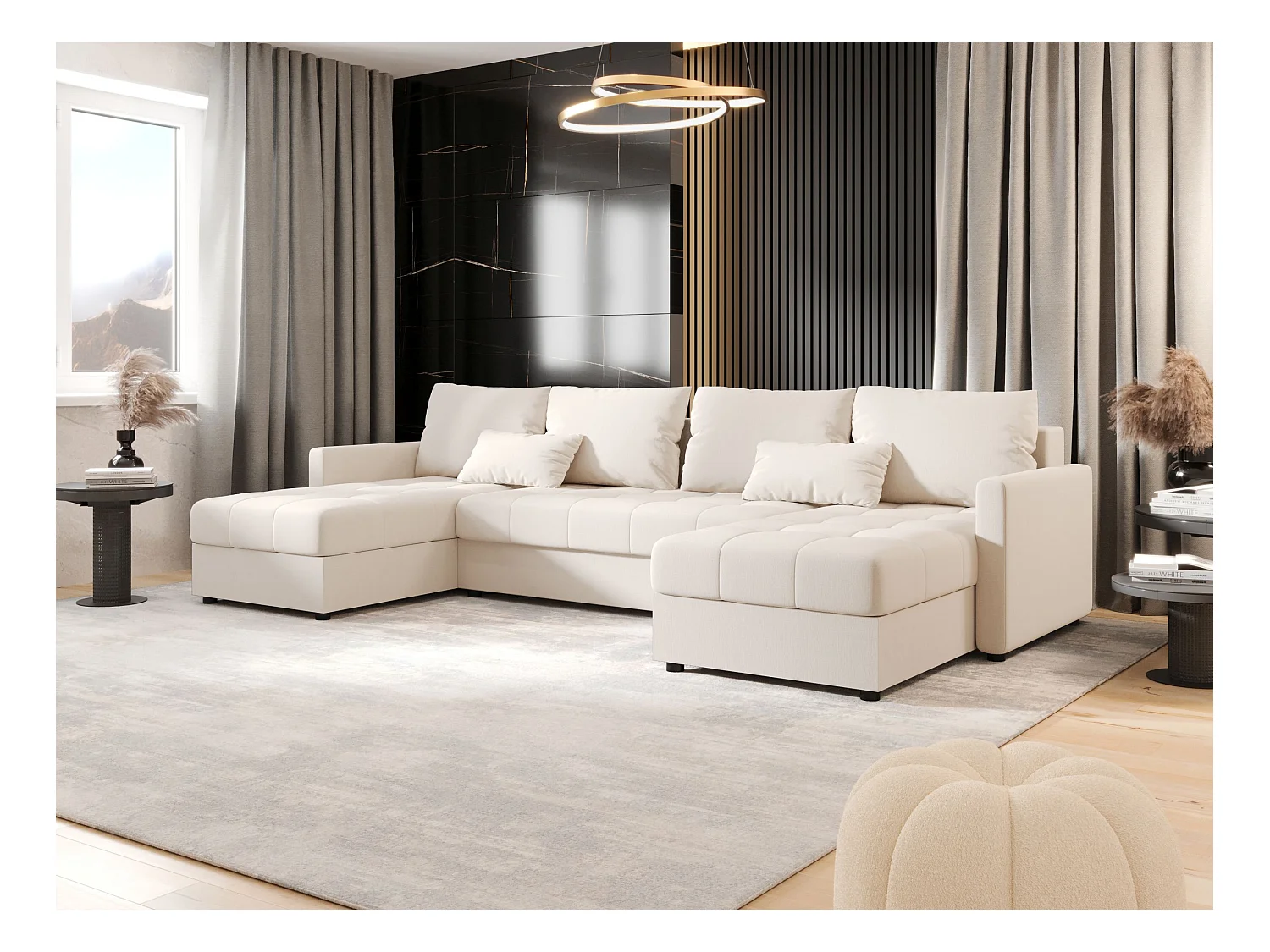 BEDANTE canapé d'angle MOS U BIS Cosmic 10 beige avec fonction de couchage canapé en U avec coffre de rangement