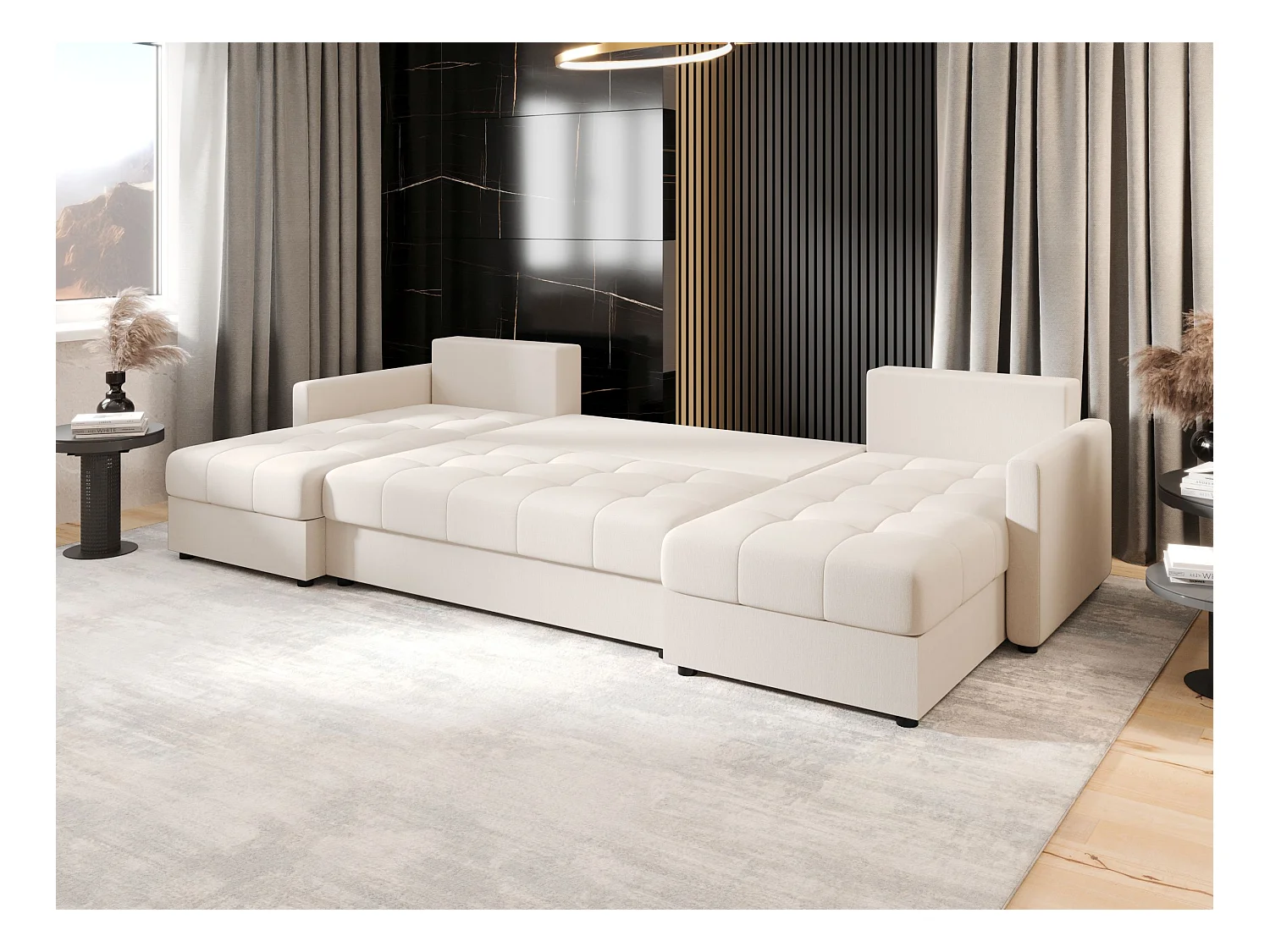 BEDANTE canapé d'angle MOS U BIS Cosmic 10 beige avec fonction de couchage canapé en U avec coffre de rangement
