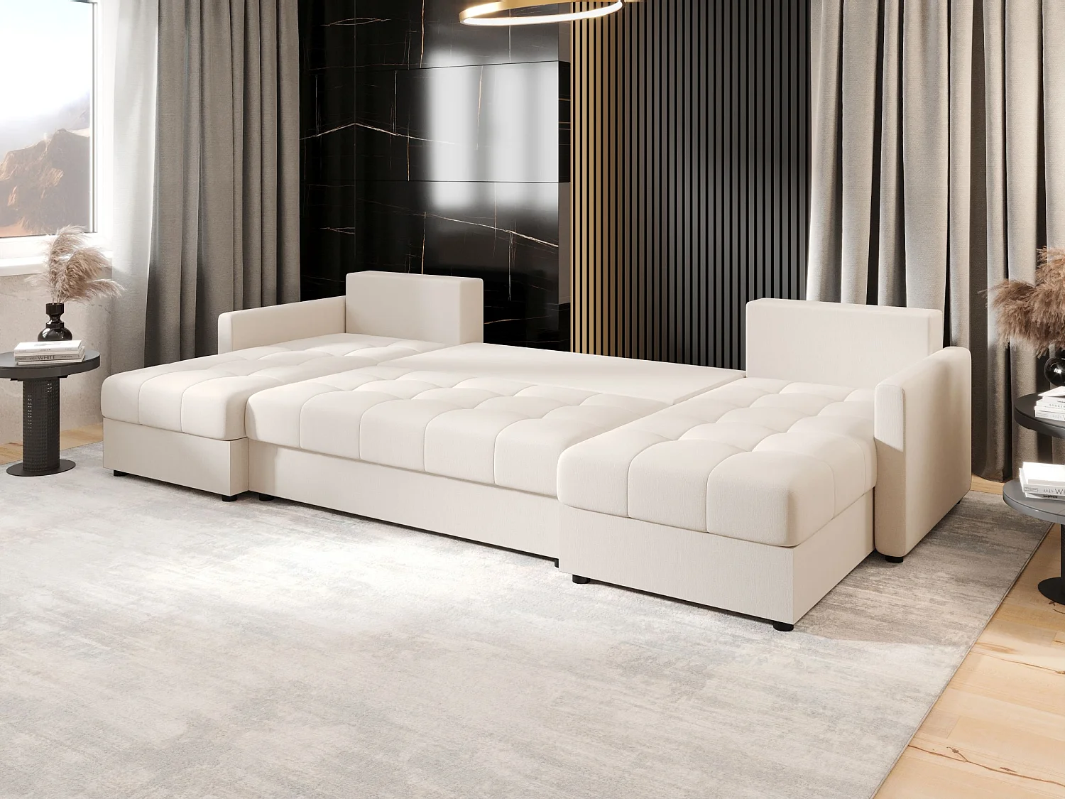 BEDANTE hoekbank MOS U BIS Cosmic 10 beige met slaapfunctie U-vormige bank met opbergruimte woonkamerbank slaapbank met opbergruimte